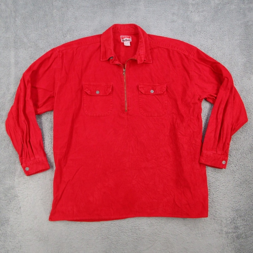 Marlboro Unlimited Mens XL Red Corduroy Quarter Zip Pullover Vintage Distressed